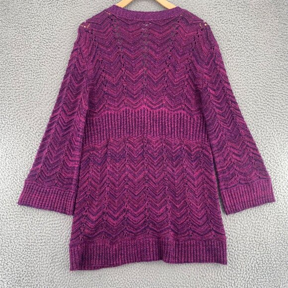 Chicos Sweater Womens 2 US Large Purple Marled Knit Stretch Cardigan Button Up - Picture 3 of 9